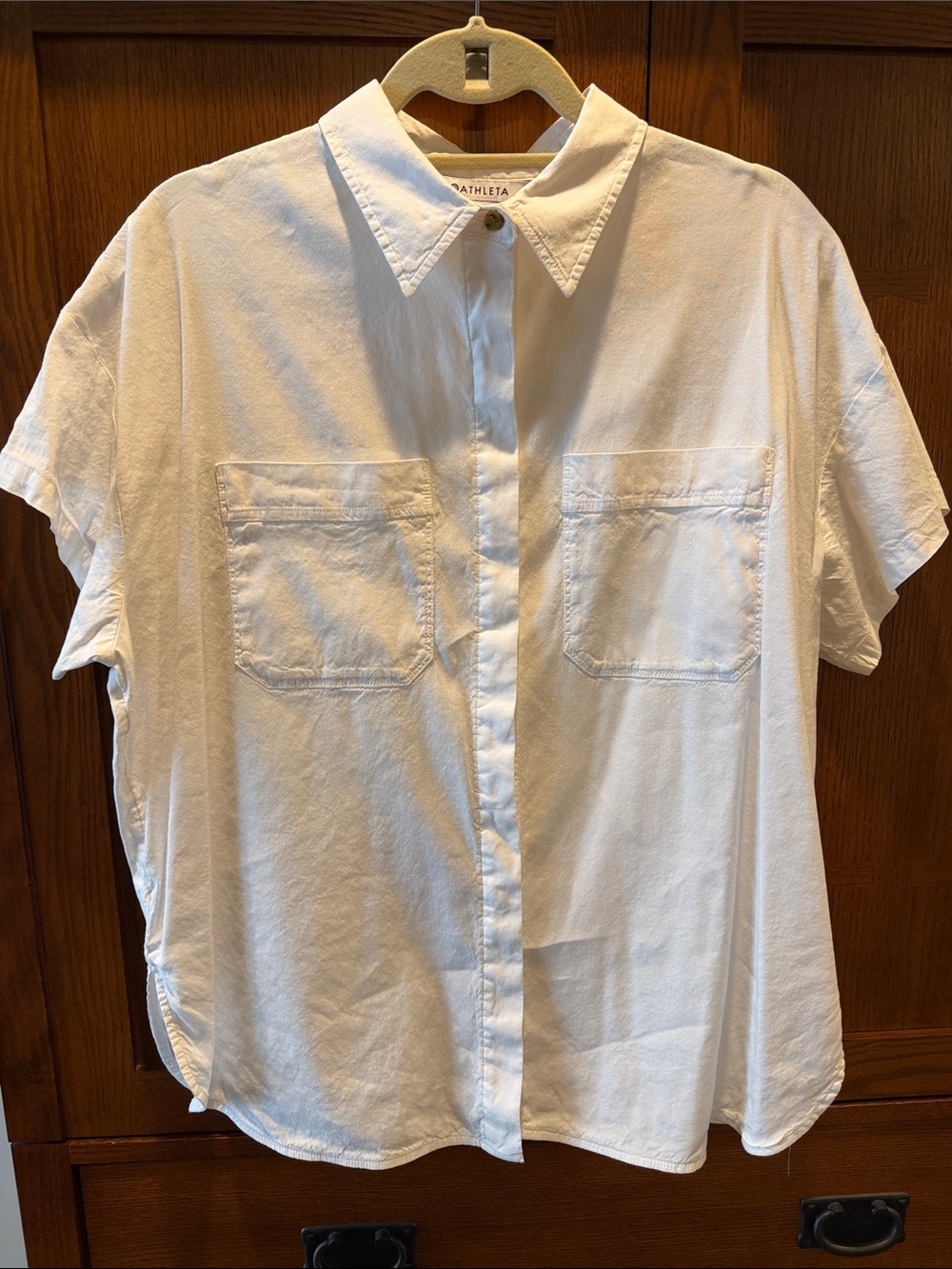 Athleta White Short Sleeve Button-Down Pocket Shirt